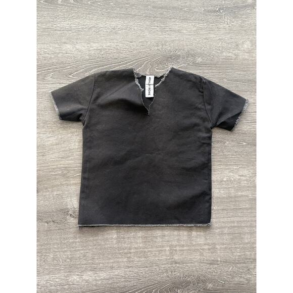 Ashley Rowe Shirt XS Denim Short Sleeve Tee Boxy Distressed raw Minimalist - Picture 1 of 5